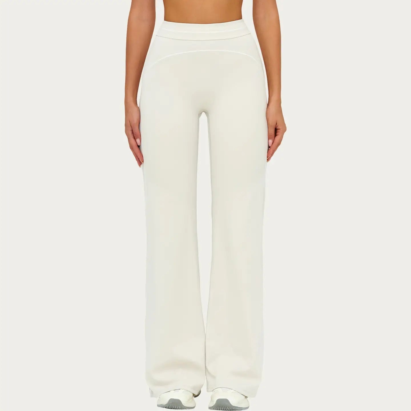 HIGH WAIST FLARE LEG ACTIVE PANTS WITH SCULPTING FIT AND CONTRAST SEAM DETAILING