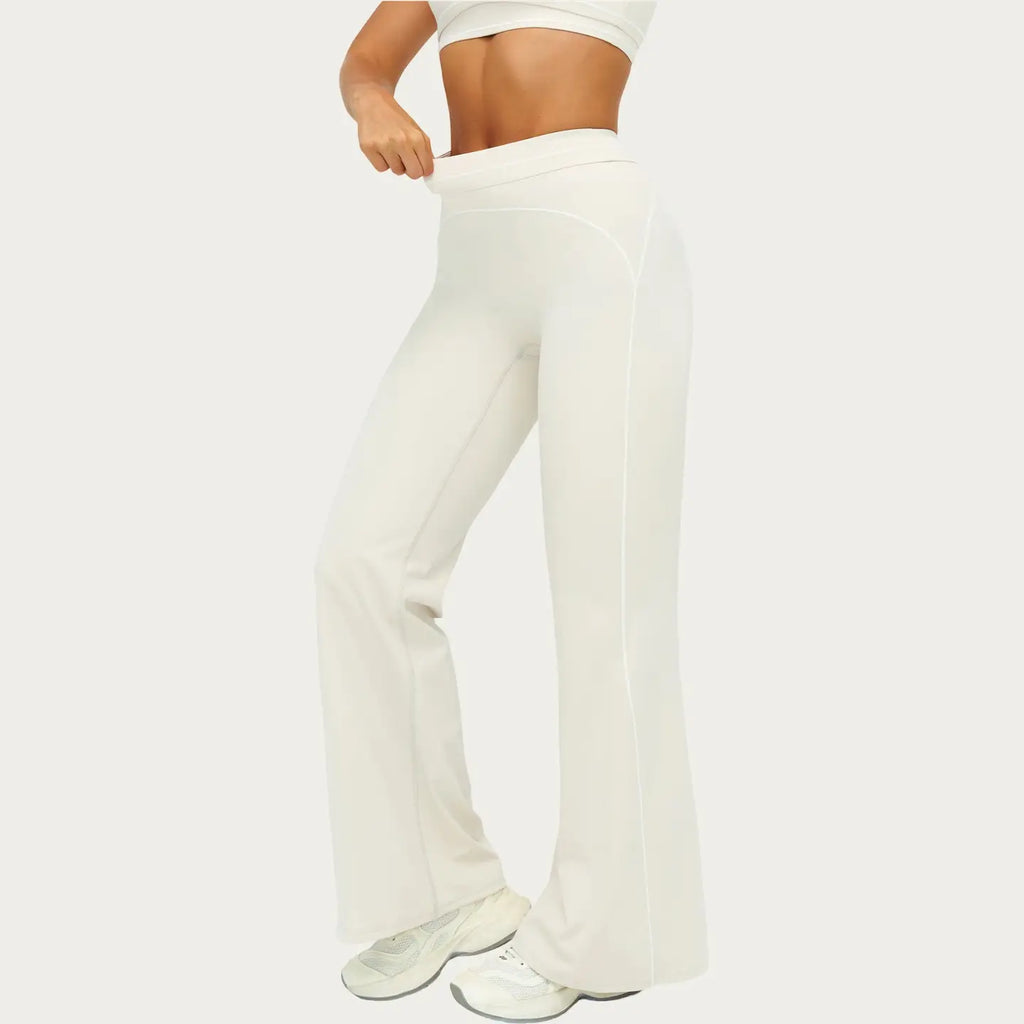 HIGH WAIST FLARE LEG ACTIVE PANTS WITH SCULPTING FIT AND CONTRAST SEAM DETAILING