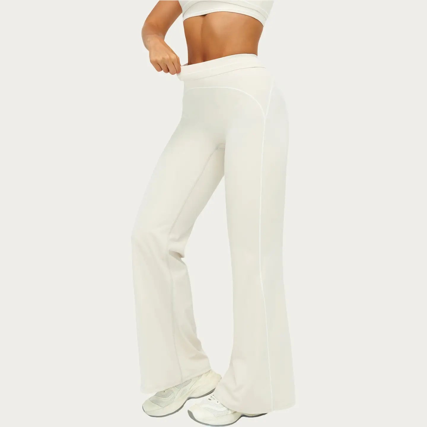 HIGH WAIST FLARE LEG ACTIVE PANTS WITH SCULPTING FIT AND CONTRAST SEAM DETAILING