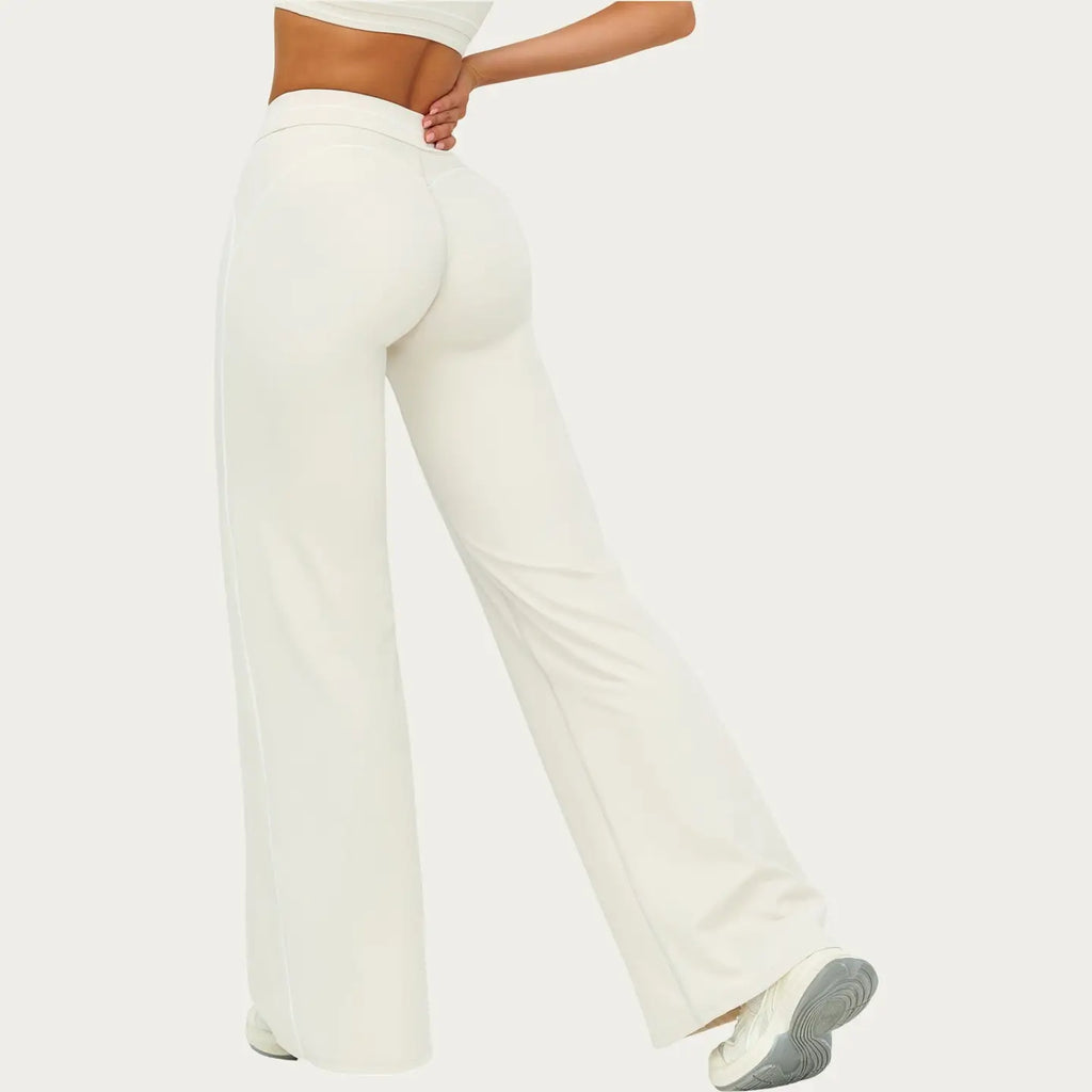 HIGH WAIST FLARE LEG ACTIVE PANTS WITH SCULPTING FIT AND CONTRAST SEAM DETAILING