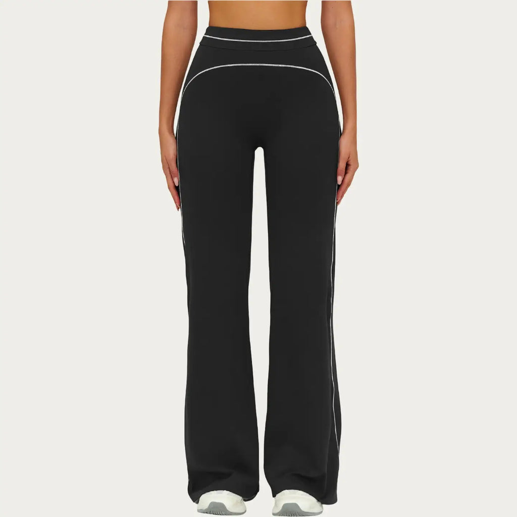 HIGH WAIST FLARE LEG ACTIVE PANTS WITH SCULPTING FIT AND CONTRAST SEAM DETAILING