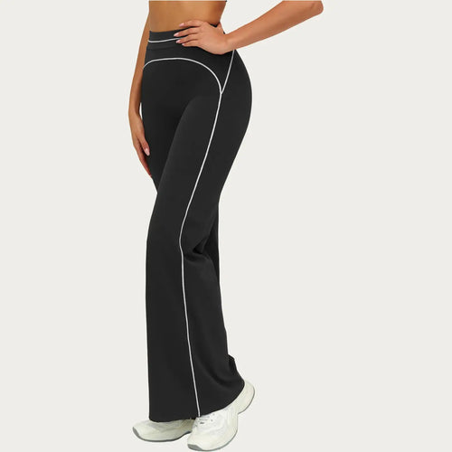 HIGH WAIST FLARE LEG ACTIVE PANTS WITH SCULPTING FIT AND CONTRAST SEAM DETAILING