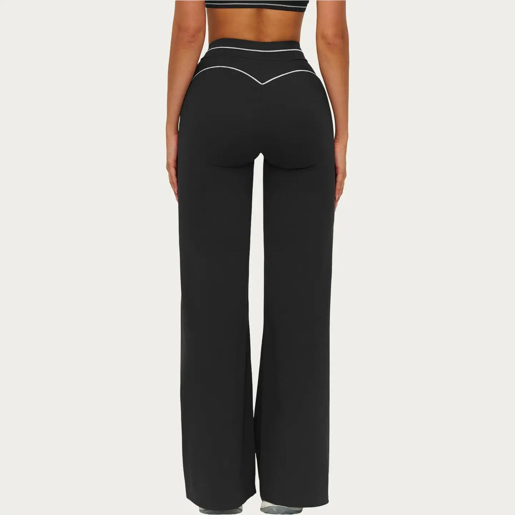 HIGH WAIST FLARE LEG ACTIVE PANTS WITH SCULPTING FIT AND CONTRAST SEAM DETAILING