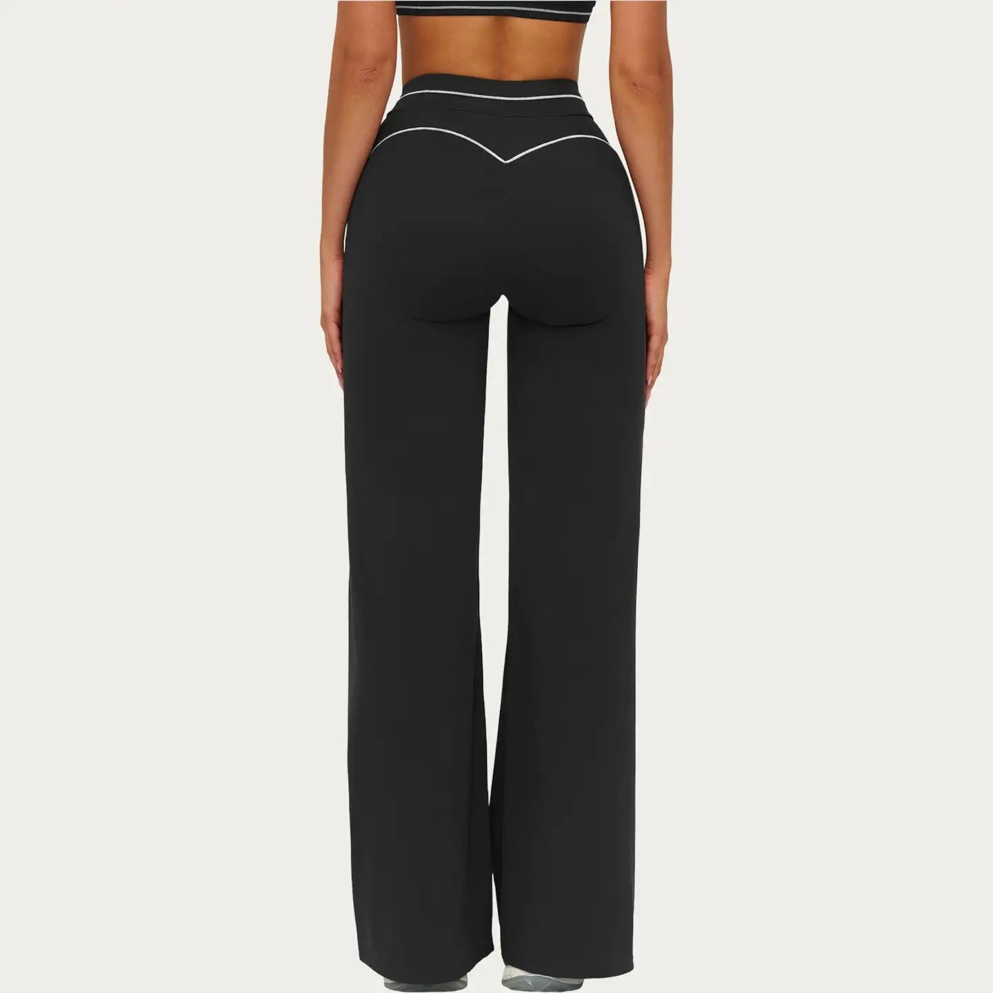 HIGH WAIST FLARE LEG ACTIVE PANTS WITH SCULPTING FIT AND CONTRAST SEAM DETAILING