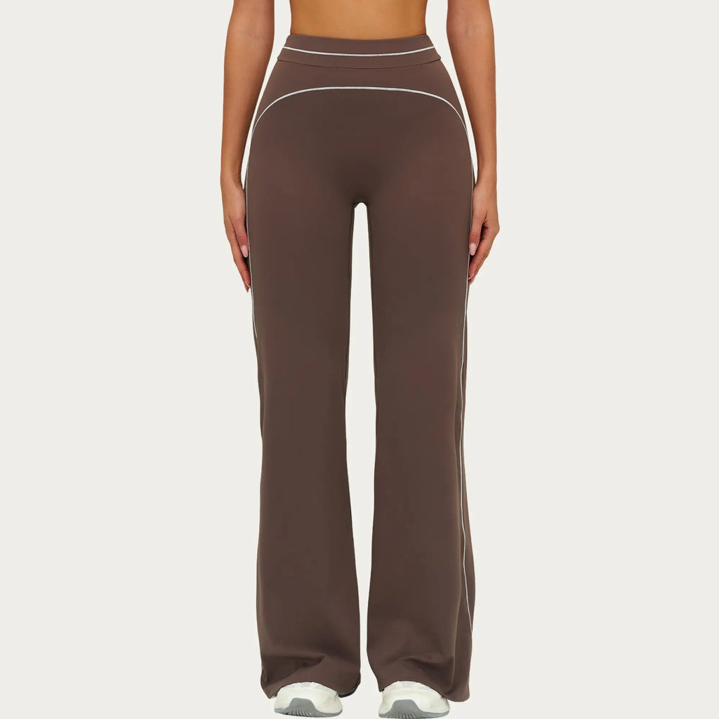 HIGH WAIST FLARE LEG ACTIVE PANTS WITH SCULPTING FIT AND CONTRAST SEAM DETAILING