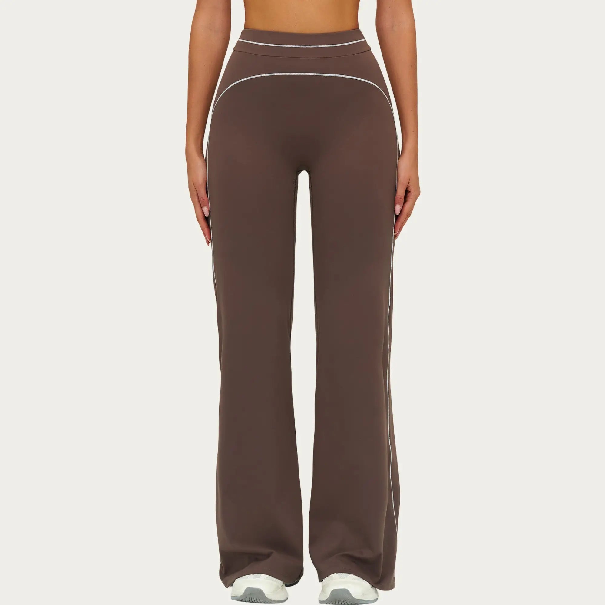 HIGH WAIST FLARE LEG ACTIVE PANTS WITH SCULPTING FIT AND CONTRAST SEAM DETAILING
