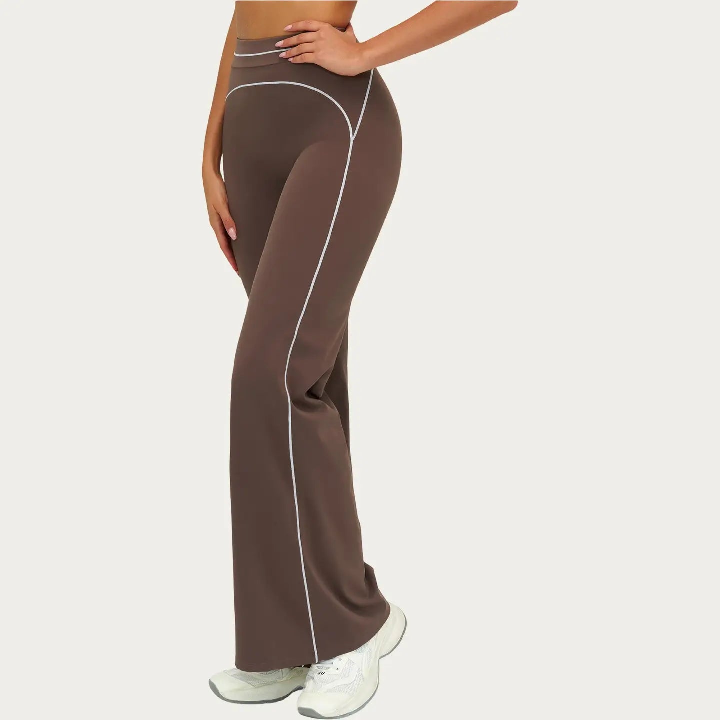 HIGH WAIST FLARE LEG ACTIVE PANTS WITH SCULPTING FIT AND CONTRAST SEAM DETAILING