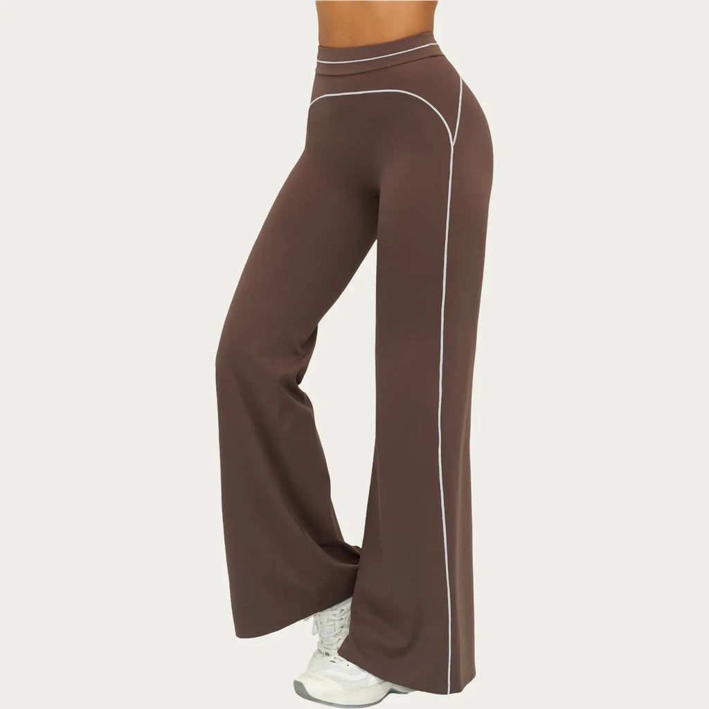 HIGH WAIST FLARE LEG ACTIVE PANTS WITH SCULPTING FIT AND CONTRAST SEAM DETAILING