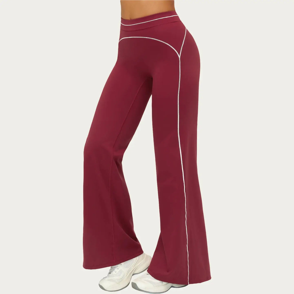 HIGH WAIST FLARE LEG ACTIVE PANTS WITH SCULPTING FIT AND CONTRAST SEAM DETAILING