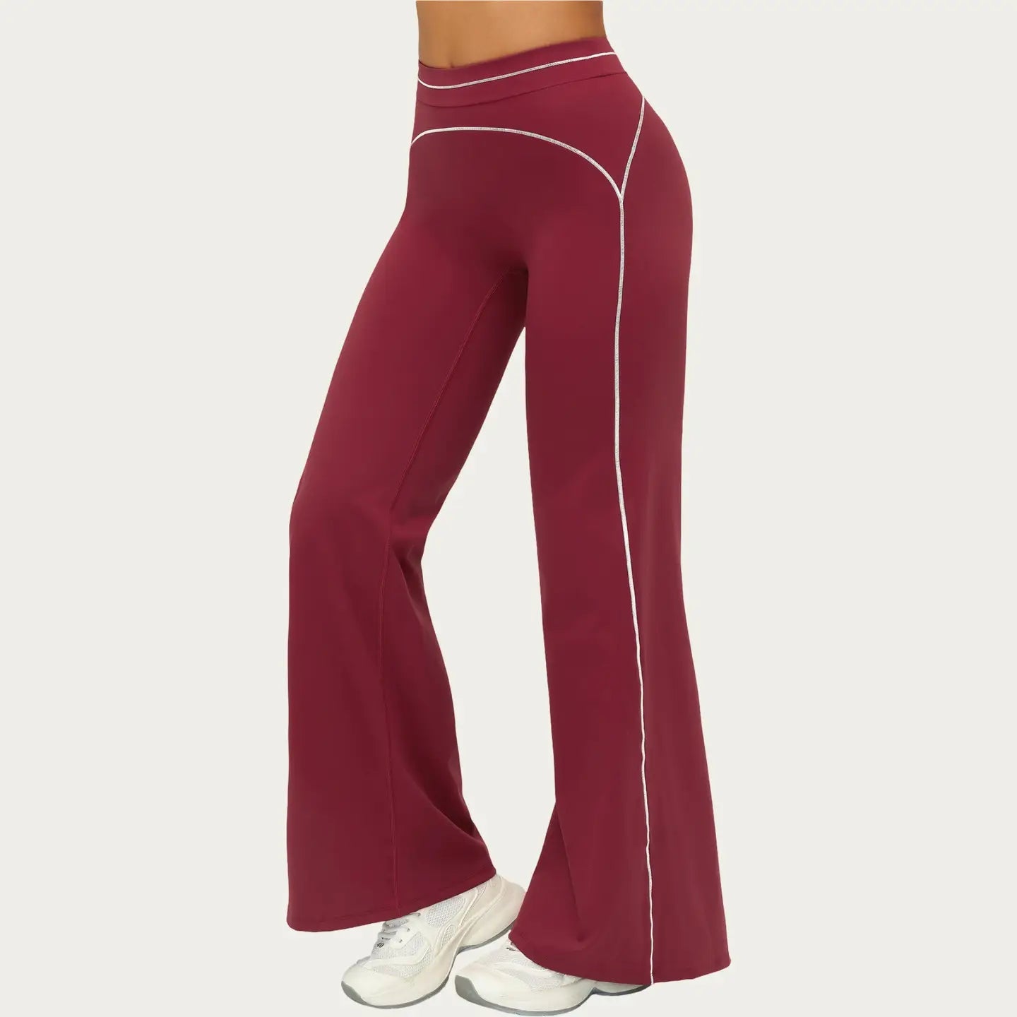HIGH WAIST FLARE LEG ACTIVE PANTS WITH SCULPTING FIT AND CONTRAST SEAM DETAILING