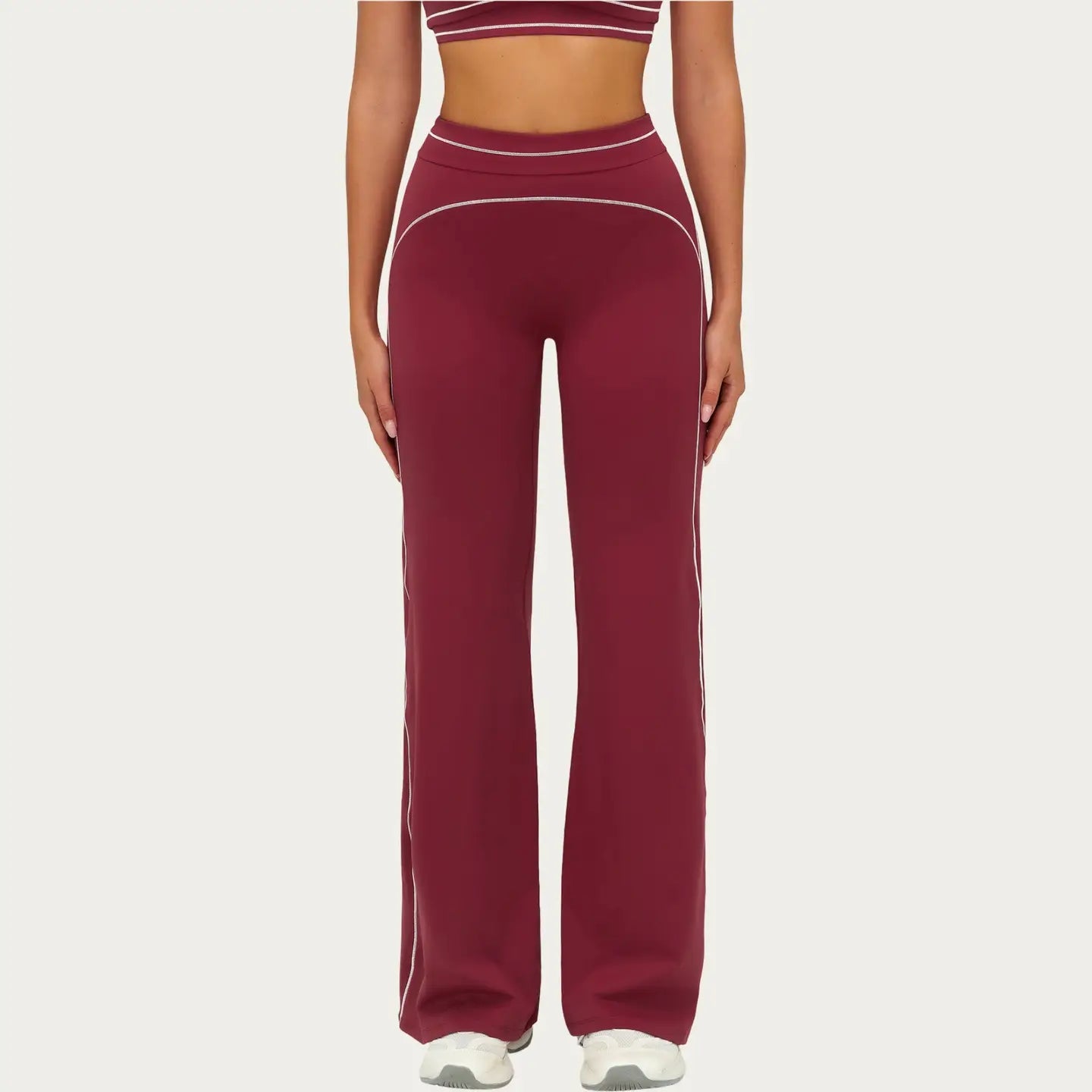 HIGH WAIST FLARE LEG ACTIVE PANTS WITH SCULPTING FIT AND CONTRAST SEAM DETAILING
