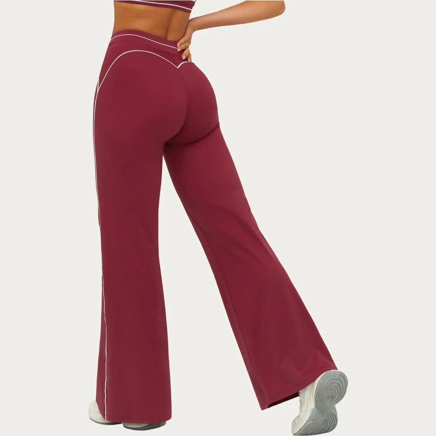 HIGH WAIST FLARE LEG ACTIVE PANTS WITH SCULPTING FIT AND CONTRAST SEAM DETAILING