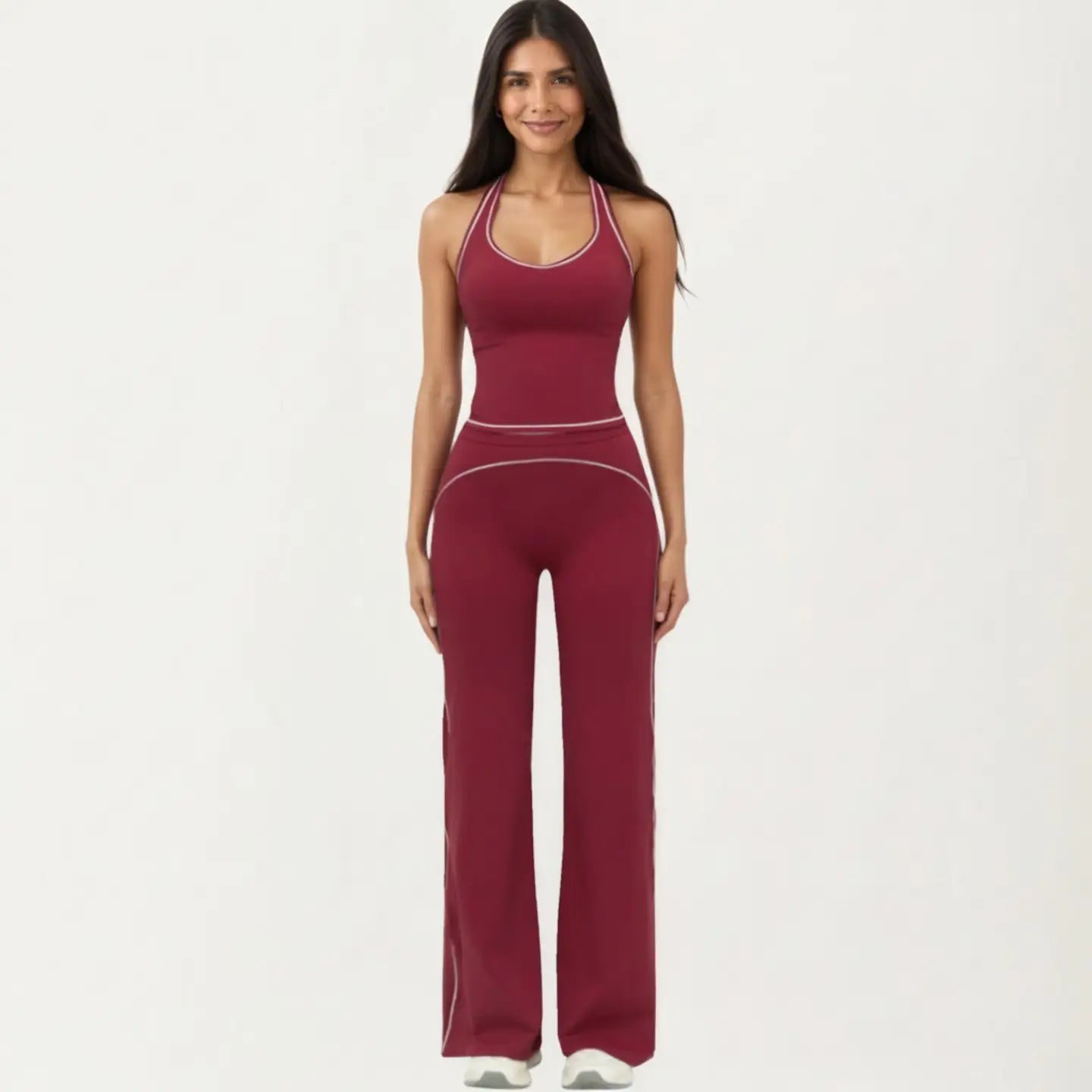 SLEEVELESS FITTED ACTIVE TANK WITH SCOOP NECK CONTRAST TRIM AND SMOOTH STRETCH FABRIC