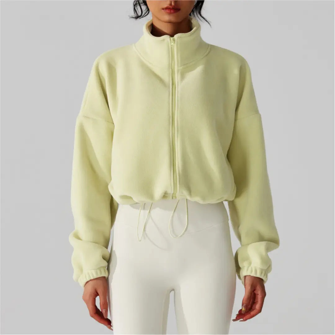 WOMENS REVERSIBLE FLEECE CROPPED DRAWSTRING JACKET