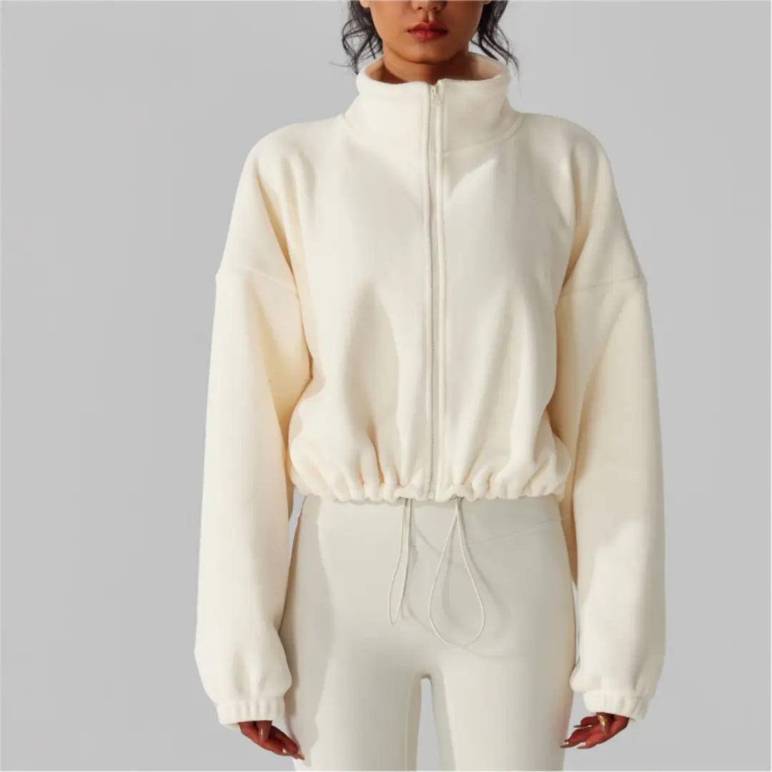 WOMENS REVERSIBLE FLEECE CROPPED DRAWSTRING JACKET