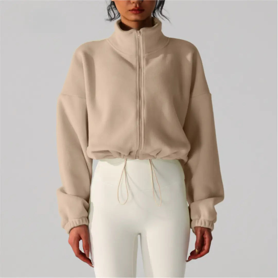 WOMENS REVERSIBLE FLEECE CROPPED DRAWSTRING JACKET