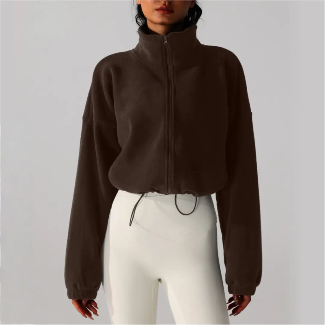 WOMENS REVERSIBLE FLEECE CROPPED DRAWSTRING JACKET