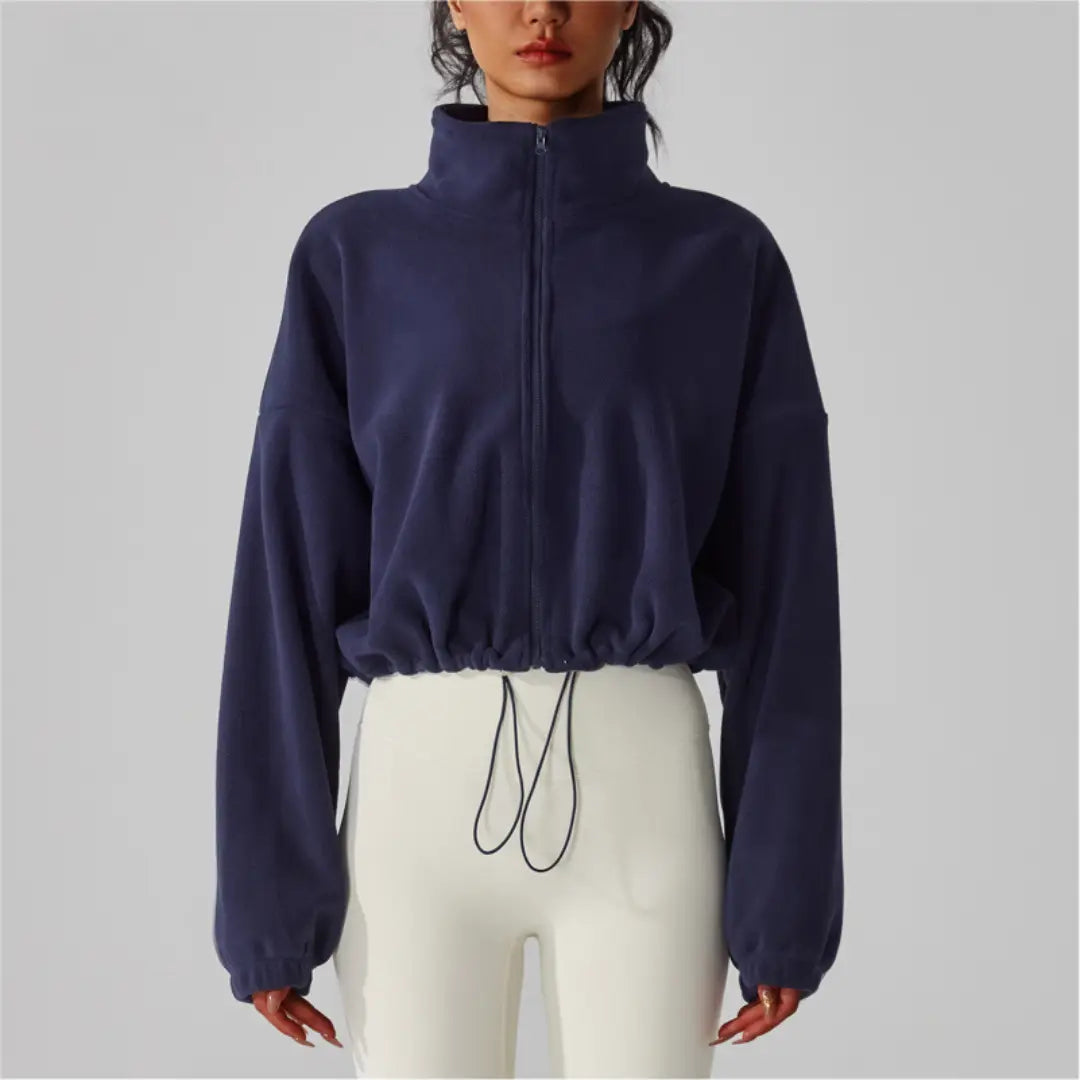 WOMENS REVERSIBLE FLEECE CROPPED DRAWSTRING JACKET