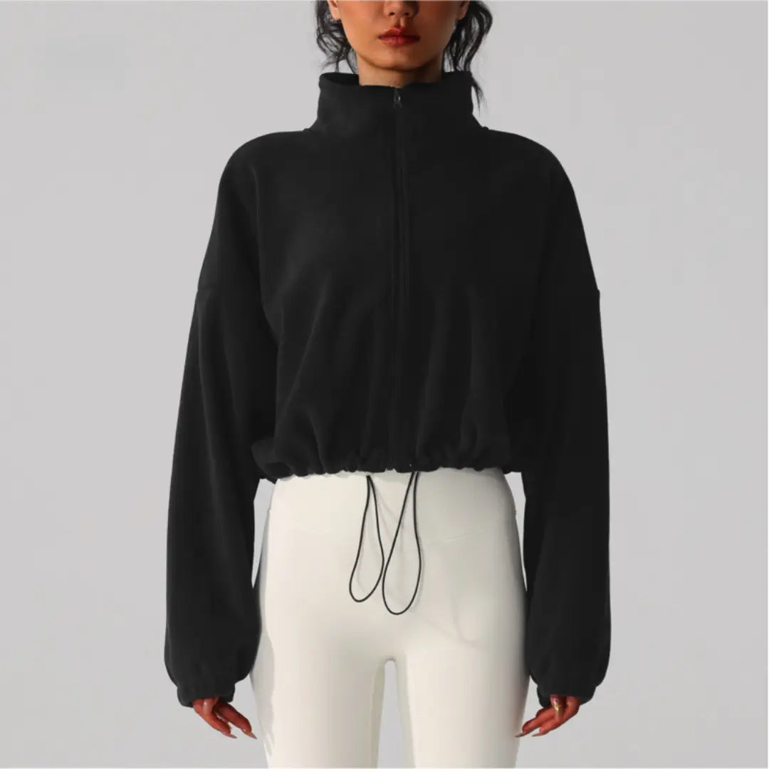 WOMENS REVERSIBLE FLEECE CROPPED DRAWSTRING JACKET